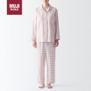 无印良品（MUJI）女式无侧缝双层纱织睡衣家居服套装4S浅粉红色格纹 L