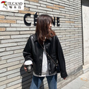 啄木鸟真皮皮衣女短款2024新款宽松休闲黑色风绵羊皮机车服皮夹克女 黑色 【皮衣】 M