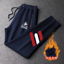乐卡克（Le coq sportif）法国大公鸡休闲运动裤男春秋冬季新款时尚百搭跑步束脚长裤子 藏青加绒平脚卫裤 红白三杠 L码建议120-140斤