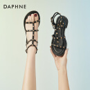 达芙妮（DAPHNE）铆钉凉鞋女2023新款春夏季一字扣粗跟法式罗马凉鞋子女百搭沙滩鞋 黑色 跟高3.0cm 37标准码