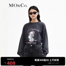 MO&Co.冬季新品猫咪印花束口袖宽松棉质长袖T恤无性别 摩安珂 钢灰色 S/160