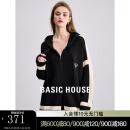 BASIC HOUSE/百家好撞色连帽针织开衫女2024春季新款廓形高级外套 黑色 M