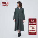 无印良品（MUJI）女式 起毛 V领长袖连衣裙 女款长裙裙子秋冬 女装 BC2FBC3A 炭灰色 M (160/84A)