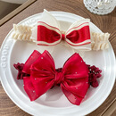 菱梦 婴儿发带两件套 喜庆红色蝴蝶结发带 女宝宝满月周岁拍照头花 主图两件套
