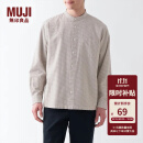 无印良品（MUJI） 男式 棉水洗牛津 立领 长袖衬衫 休闲百搭衬衫 纯棉全棉ACA41C3S 米色格纹 L