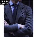 JEEP SPIRIT复古羊毛粗花呢西服Tweed毛呢外套Blazer布雷泽上衣大码秋冬西装 藏青色 2XL