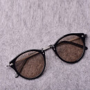 棱角dhshitou 天然水晶眼镜石头镜太阳镜男女款圆形复古板材架 茶水晶黑框 v4级
