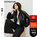红袖高级感pu皮衣2025秋季新款女装机车气质两穿领拉链通勤百搭短外套 黑050 M