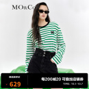 MO&Co.2022秋新品条纹长袖T恤棉质立体MC刺绣撞色圆领MBB3TEET08 绿白条 M/165