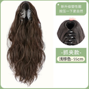 唐妮马尾假发女仿真全真人发高马尾片抓夹轻麻花辫子卷发可扎马尾HMY 小抓夹水波纹 浅棕色 长发 55cm