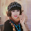 唐妮新款洋气假发一体格子八角帽短假发翻翘式假发帽子短帽檐帽贝雷帽 黑色帽 深棕色【送发网】