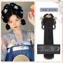 汉服假发全头套古风假发包一体式发夹懒人古装假发造型发髻头饰女 桐落底座款+发饰5件套