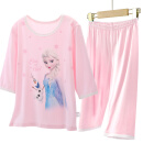 迪士尼Disney冰雪奇缘儿童睡衣女孩夏季薄款爱莎公主女童莫代尔中袖家居服套装 粉色 120 