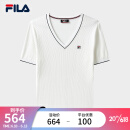 斐乐（FILA）官方女子编织衫2023夏新款简约时尚休闲V领编织短袖上衣 蒸汽白-IV 175/92A/XL