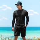 SAILBEE男士泳衣套装防晒冲浪潜水服长袖上衣泳裤分体速干浮潜衣游泳装备 黑色拉链上衣+黑中裤 2XL