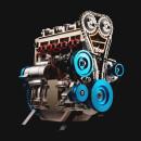 土星工匠师直列四缸汽车发动机可发动模型3D金属拼装拼插模型合金机械教具亲子玩具礼物男礼品摆件 四缸汽车发动机