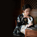 一城风絮兰筠意丨仿晚清三蓝绣花古董衣夹棉袄中式毛毛领上衣女加厚民国风 图片花色图片花色 S