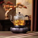 禾器·炫彩台湾禾器莲悦快速炉套组烧水壶智能玻璃煮茶壶高档茶壶煮茶器 凝液紫+琥珀色手把透明壶