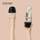 卓诗尼（Josiny）玛丽珍女鞋2024夏季新款女士单鞋休闲百搭透气一字带包头凉鞋子女 米黑402A34182跟高2.5cm 37