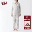 无印良品（MUJI） 女式 无侧缝双层纱织睡衣女士家居服春秋纯棉条纹格纹长袖 浅米色格纹 L(上装165/88A下装165/70A)