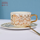 中国国家博物馆缠枝纹咖啡杯碟勺子套装陶瓷杯子情侣款创意国潮文创送母亲礼物 金色