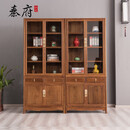 秦府 红木家具非洲鸡翅木（学名：非洲崖豆木）实木书柜书架中式带玻璃简约落地储物柜 170cm素面书柜（一对）