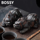 BOSSY紫陶貔貅茶宠可养招财精品家居摆件茶玩茶桌茶台装饰茶具配件送礼 紫陶-貔貅（一对）【礼盒装】