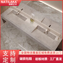 纳蒂兰卡定制岩板一体盆浴室柜组合套装卫生间洗漱台单双盆洗脸手池无缝盆 210CM双盆岩板一体盆 维克深灰