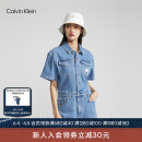 Calvin Klein Jeans23春夏新款女士简约布标铆钉扣微弹牛仔连体短裤J221178 1A4-牛仔蓝 M