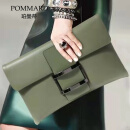 POMMARD奢侈新品牌包包女包高级感真皮手拿包女24新款气质大容量手包夹包 绿色