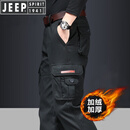 吉普吉普（JEEP）品牌男装纯棉休闲多口袋工装裤男士宽松户外直筒春秋 黑色 (加绒厚款) 34 腰围2.62尺