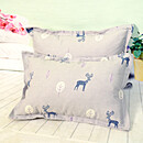 奈曲纯棉全棉老粗布枕套40x60带拉链儿童学生枕头套大号一对加厚单人 灰色福鹿一对装 40cmX60cm