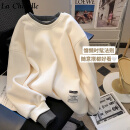 拉夏贝尔（La Chapelle）女装 卫衣女长袖2023春秋季仿棉交织布不起球加绒圆领假两件外套 杏色 M