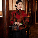 玺玥2025年冬季新款中国风女花罗香云纱夹棉中式短款唐装外套上衣新年 红色 L (体重105~115)