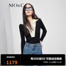 MO&Co.2022秋新品黑白撞色拉链大翻领修身针织衫MBB3SWT016 黑色 M/165