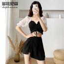 多菲尼森（dophnison）泳衣女分体裙式平角保守显瘦学生小胸聚拢韩版小清新泡温泉游泳装 黑色 L码