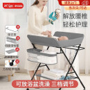 ipoosi 尿布台婴儿护理台多功能操作台新生儿抚触台宝宝洗澡换尿布台 灰色（高度可调+储物篮+万向轮）