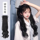 唐妮  假发女高双马尾lolita日系绑带式萝莉软妹可爱直辫子发饰 【卷发款】45CM棕黑色 两条双马尾