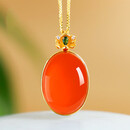 歌盼 18K金镶玉保山南红吊坠 超大蛋面原矿冰红无胶收藏级老料重金版 南红吊坠