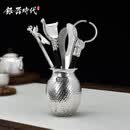 银器时代纯手工锤纹茶道六君子茶铲茶针茶叉茶夹茶筒茶则足银999茶具配件 6件茶道六君子470克+证书