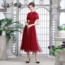 时尚名兰世家原创设计高端蕾丝短袖礼服喜婆婆妈妈婚礼婚宴红色连衣裙 红色76 M