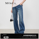 MO&Co.秋季设计感棉质高腰直筒蓝色阔腿牛仔裤 MBB3JENT27 牛仔蓝色-第2批 26/S