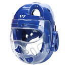九日山 空手道头盔专业成人儿童护头训练透气防护面罩全包围全封闭护脸 蓝色 M