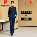 皮尔卡丹（pierrecardin）高贵职业西装套装女气质秋冬工作服酒店经理商务灰色休闲西服正装 藏蓝色西装外套女+阔腿裤 M