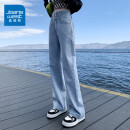 真维斯（JEANSWEST）牛仔裤女2023秋季显瘦高腰拖地直筒宽松阔腿裤潮流百搭浅蓝L