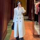 oein超长款毛呢大衣到脚踝白色羊绒收腰显瘦毛呢外套女中长款2024秋冬 奶白色夹棉厚版 奶白色夹棉厚版 S