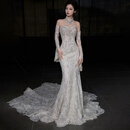 小憨鹿小个子婚纱法式鱼尾轻新娘2024新款主纱质感出门迎宾纱礼服女 小拖尾 (送头纱手套) L