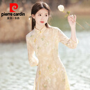 皮尔卡丹品牌高档女装 气质高端改良版新中式旗袍少女年轻款日常连衣裙2022年新款秋装针织 杏色 XL