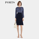 PORTS宝姿女装2024秋冬新款连衣裙ALD9D012JLWP096 丈青混色 S (4)