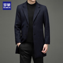 罗蒙羊毛呢大衣男士休闲商务正装衣服羊毛外套大衣夹克LL1931藏青2XL